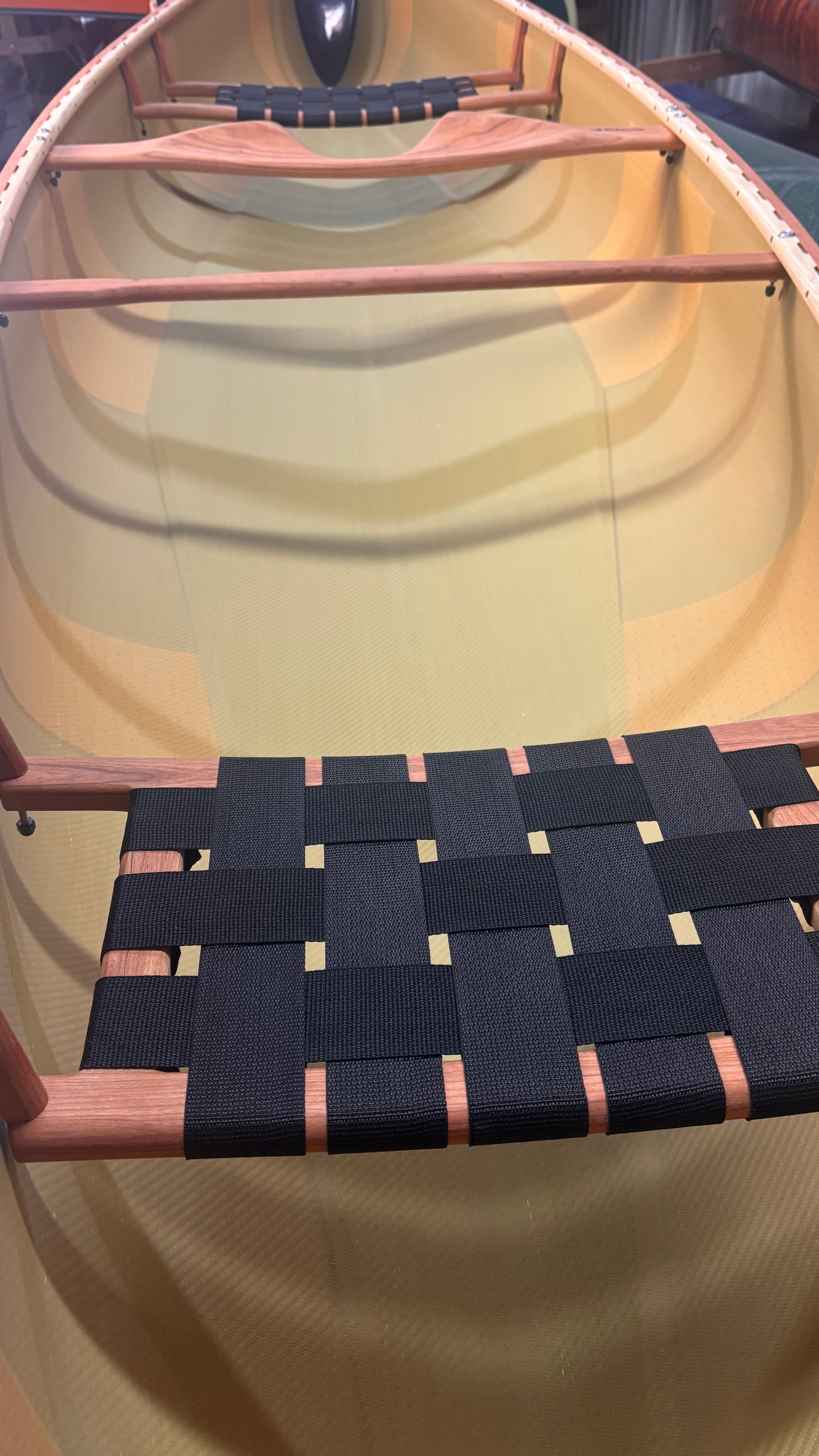 RHEAUME 15' PROSPECTOR KEVLAR CANOE (Navy with Cherry gunnels)