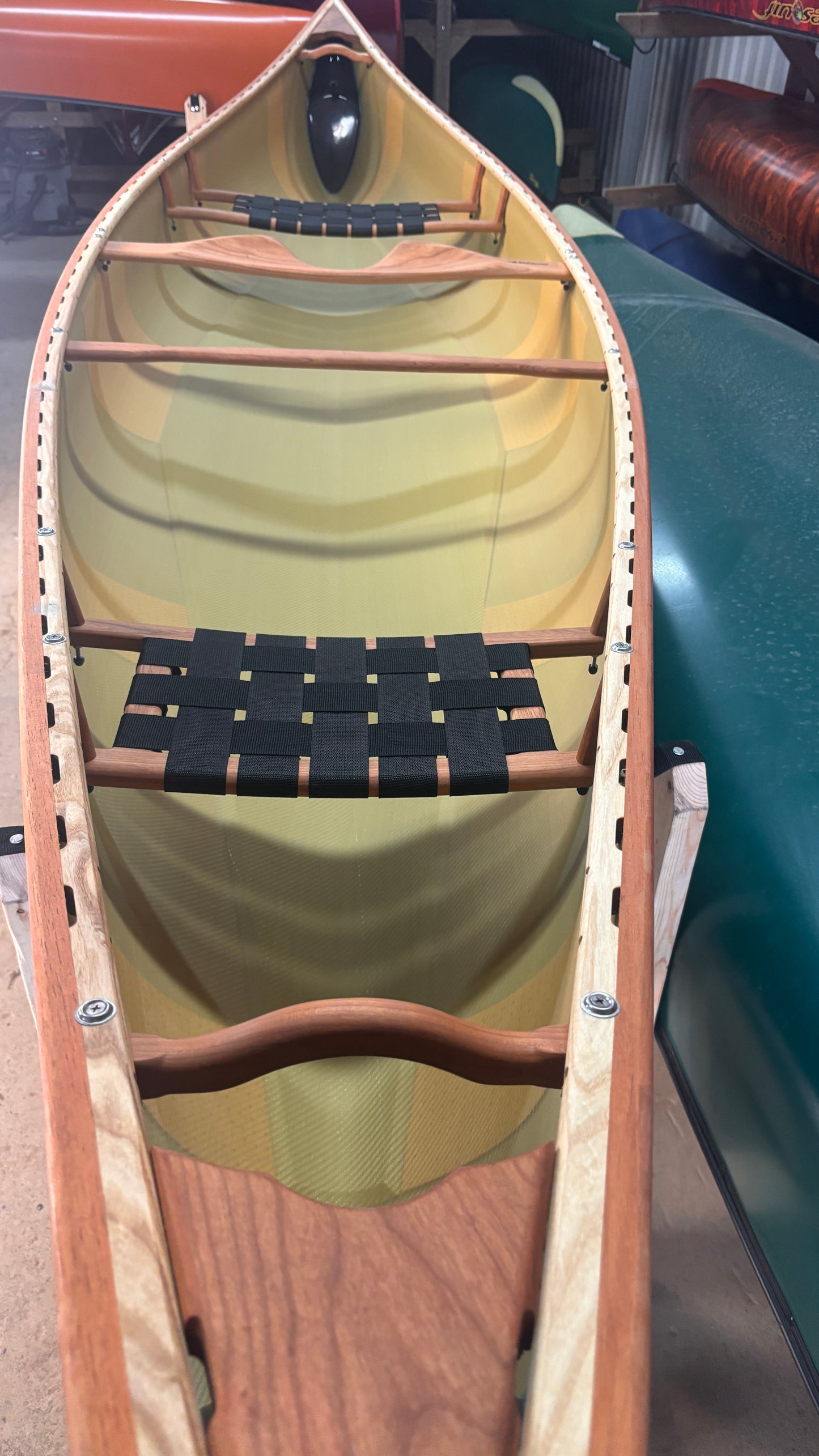 RHEAUME 15' PROSPECTOR KEVLAR CANOE  (Navy with Cherry gunnels)