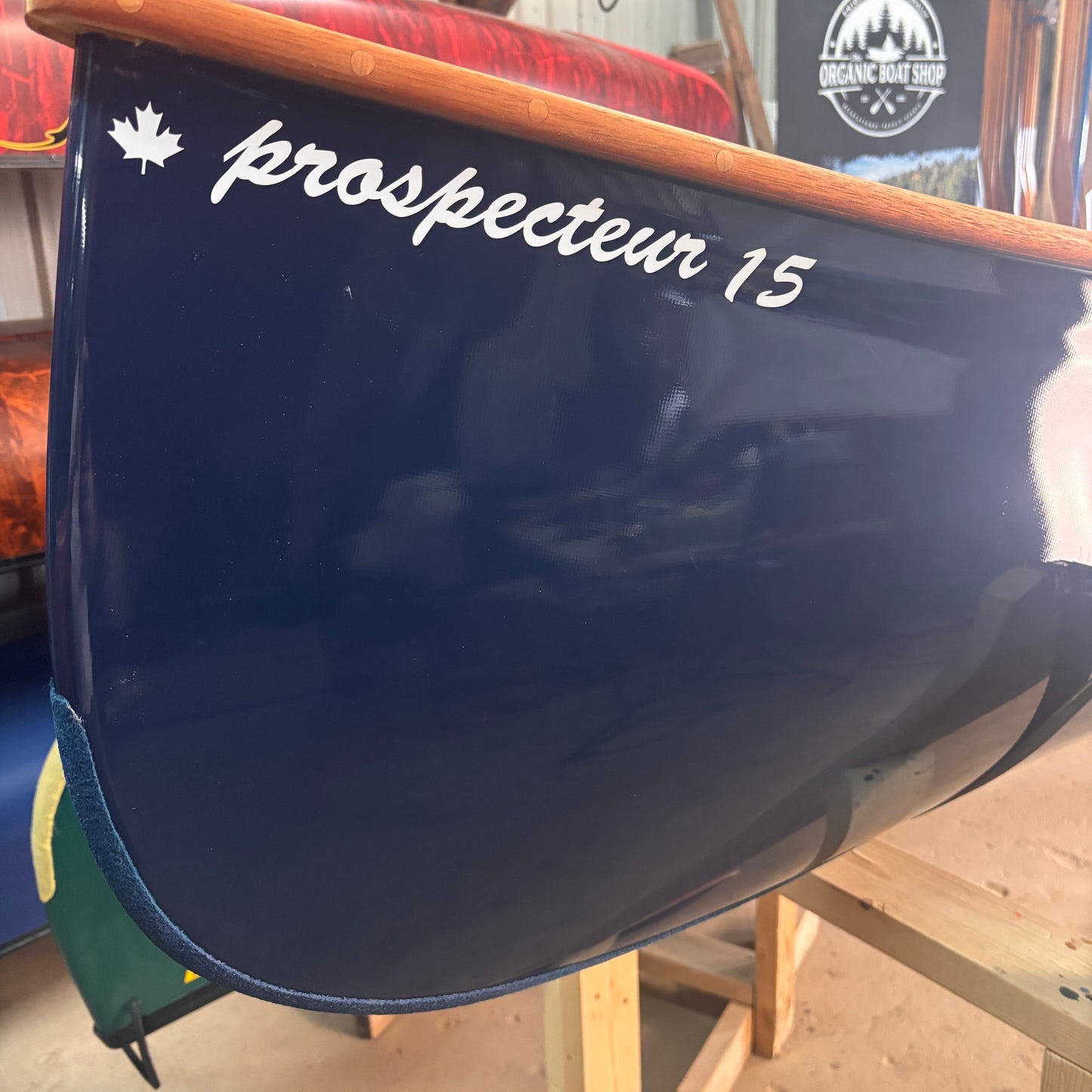 RHEAUME 15' PROSPECTOR KEVLAR CANOE  (Navy with Cherry gunnels)