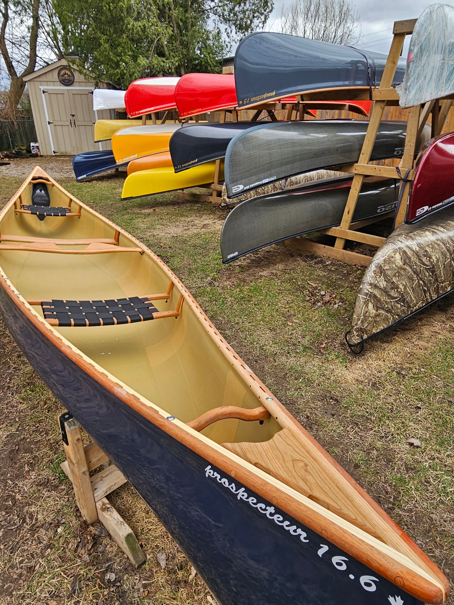 Rheaume Prospector 16'6" Kevlar Canoe with Wood Trim